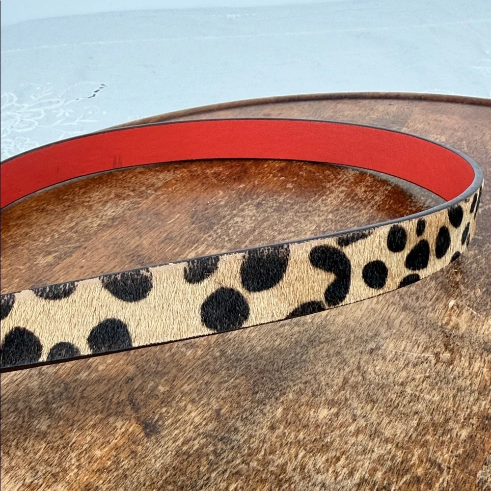 GAP Belt Wm Large Leopard Print Calf Hair Red Faux Leather Interior Thin Animal